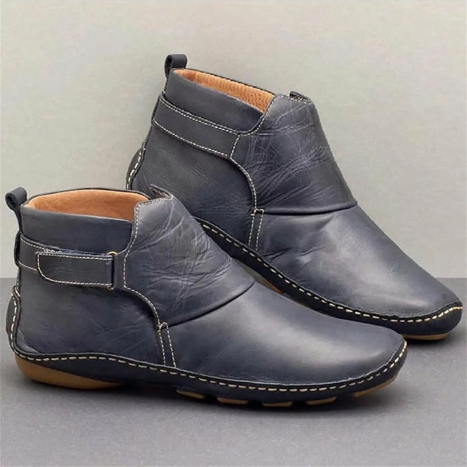 Lausiuoe Ankle Boots For Women No Heel Casual Dressy Fashion Short Boots Side Zipper Western Flat Shoes Boot Pull-On