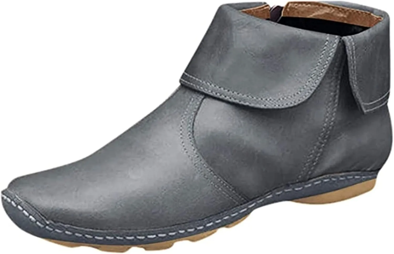 Lausiuoe Ankle Boots For Women No Heel Casual Dressy Vintage Retro Short Western Boots Ladies Elegant Flat Booties