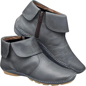 Lausiuoe Ankle Boots For Women No Heel Casual Dressy Vintage Retro Short Western Boots Ladies Elegant Flat Booties