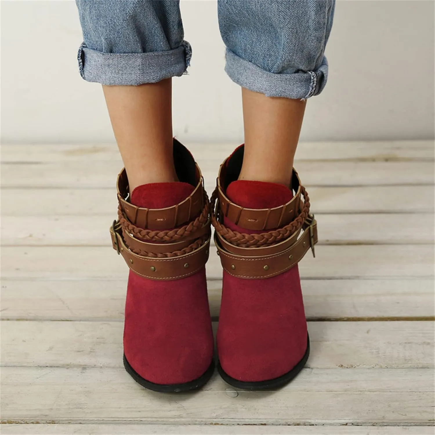 Lausiuoe Ankle Boots For Women With Heel Chunky Block Booties Western Shoes Dressy Wide Width Side Zipper Short Boots