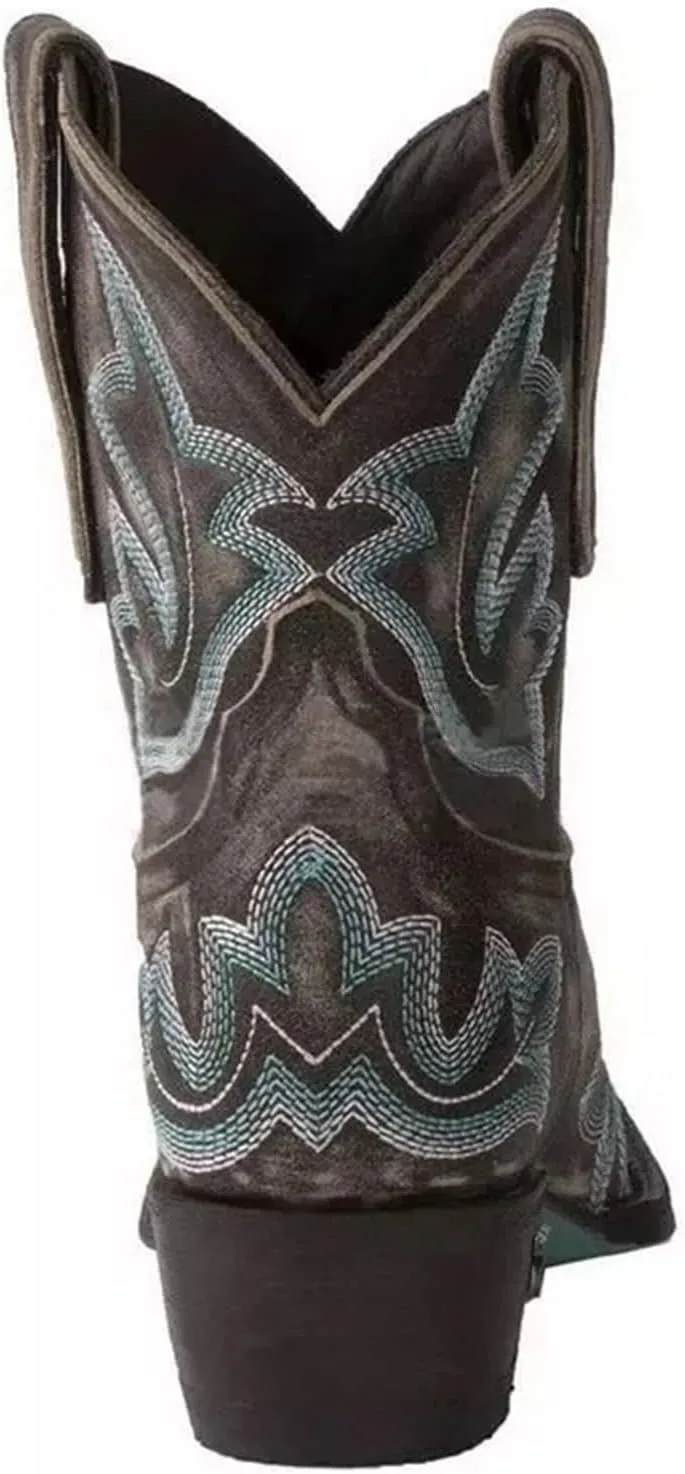 Lausiuoe Boots For Women Cowboy Style Wide Calf Cowgirl Western Embroidery Low Heel Knee High Fashion Chunky Boots