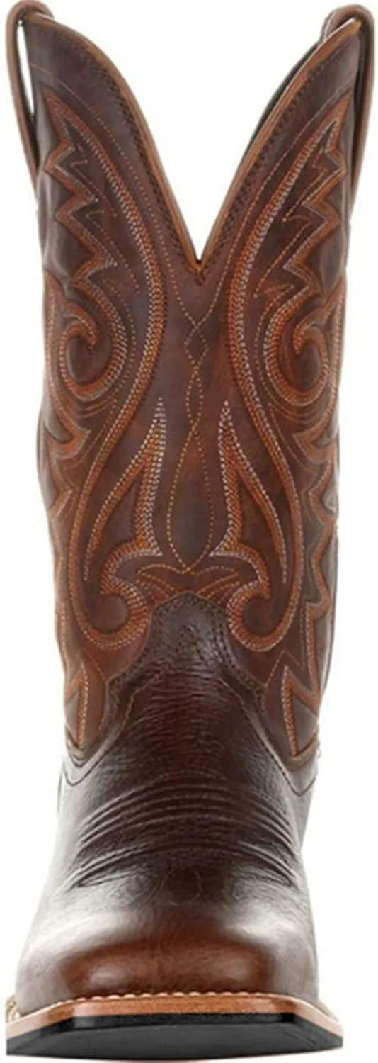 Lausiuoe Boots For Women Knee High Low Heel Embroidered Modern Western Cowboy Cowgirl Style Wide Calf Chunky Booties