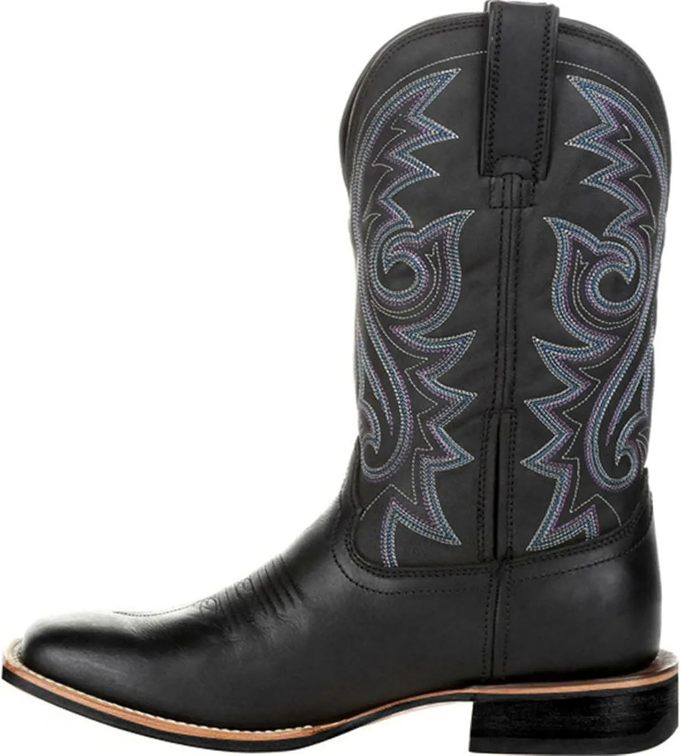 Lausiuoe Boots For Women Knee High Low Heel Embroidered Modern Western Cowboy Cowgirl Style Wide Calf Chunky Booties