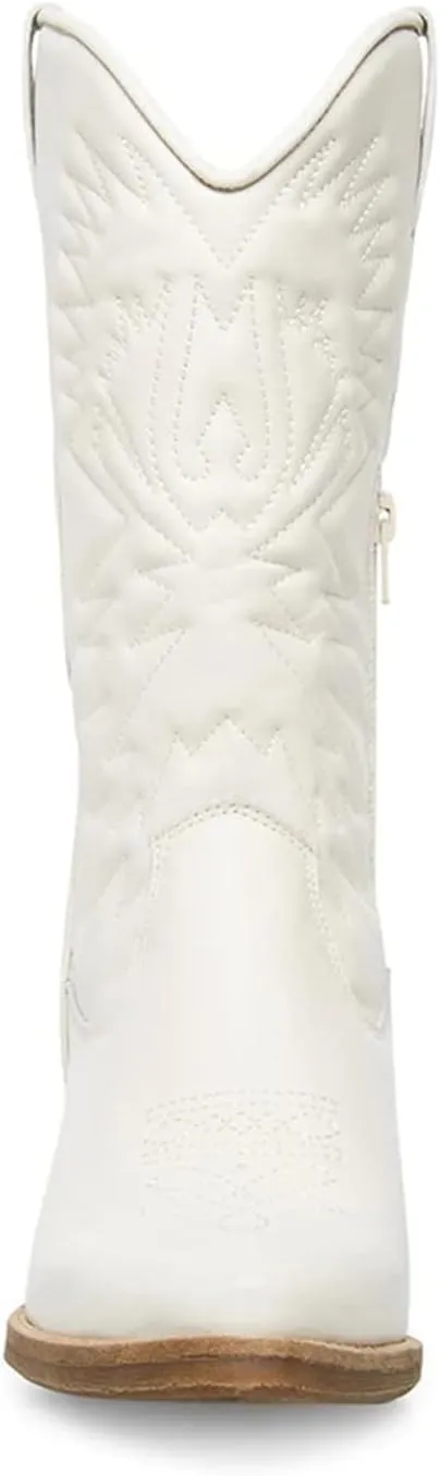 Lausiuoe Boots For Women Knee High Low Heel Western Cowboy Cowgirl Boots Embroidered Wide Calf Chunky Fashion Booties