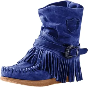 Lausiuoe Cowboy Boots For Women Short Fringe Western Cowgirl Boots Dressy Wide Calf Wide Width Ankle Boots Booties Shoes
