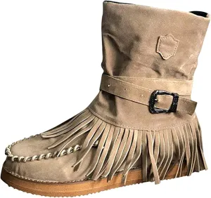 Lausiuoe Cowboy Boots For Women Short Fringe Western Cowgirl Boots Dressy Wide Calf Wide Width Ankle Boots Booties Shoes