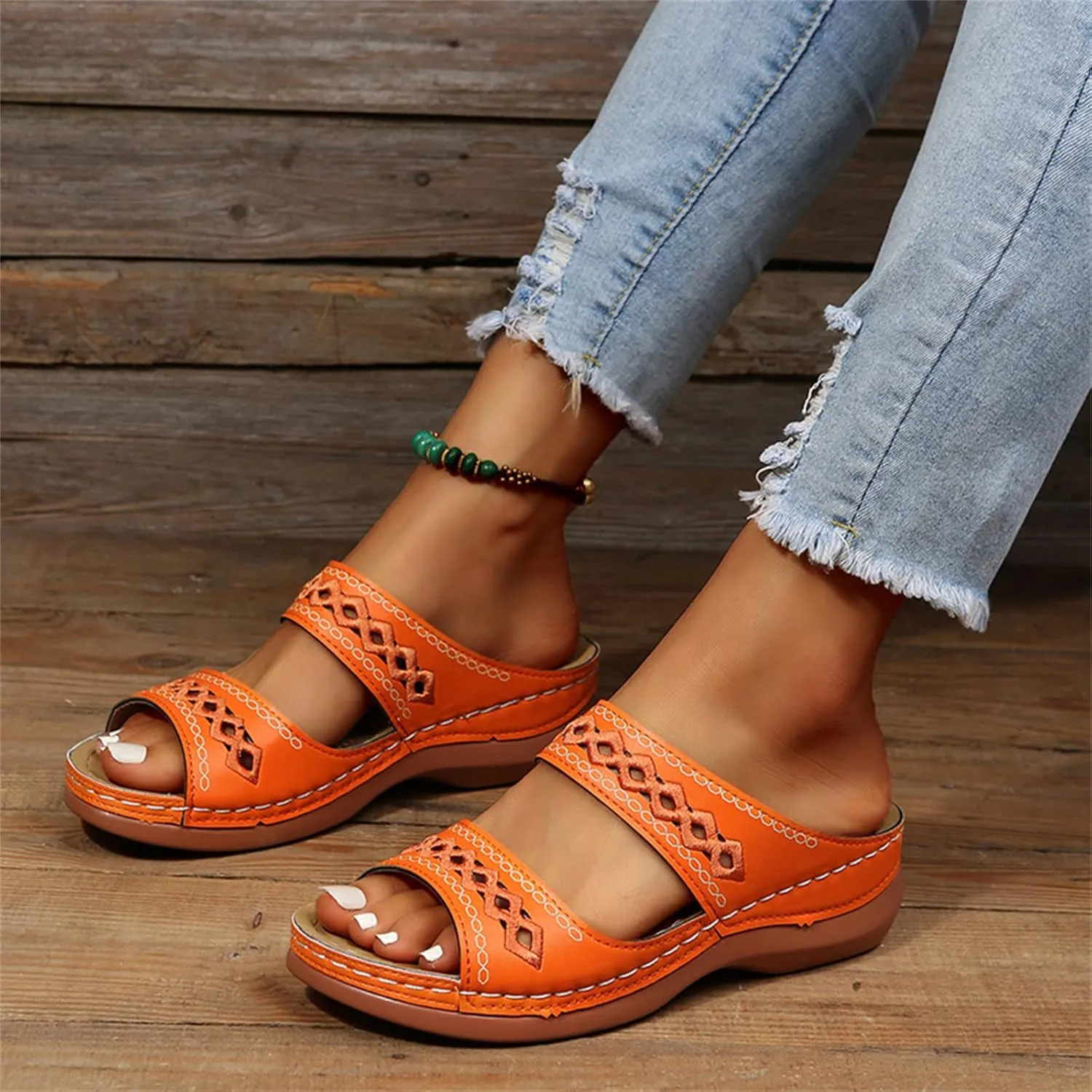 Lausiuoe Orthopedic Sandals For Women Arch Support Dressy Summer Slide Sandals Casual Soft Sole Wide Width Walking Shoes