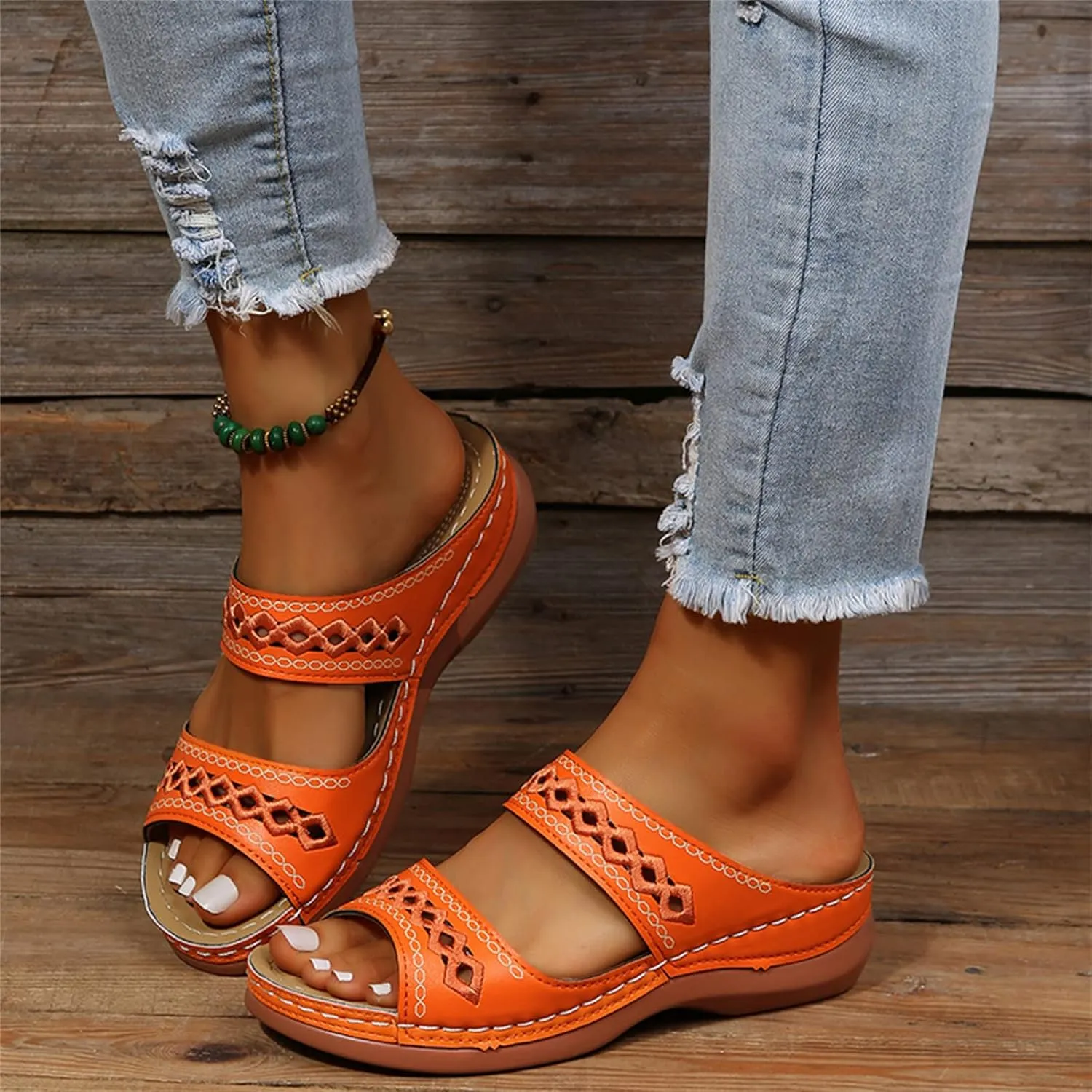 Lausiuoe Orthopedic Sandals For Women Arch Support Dressy Summer Slide Sandals Casual Soft Sole Wide Width Walking Shoes