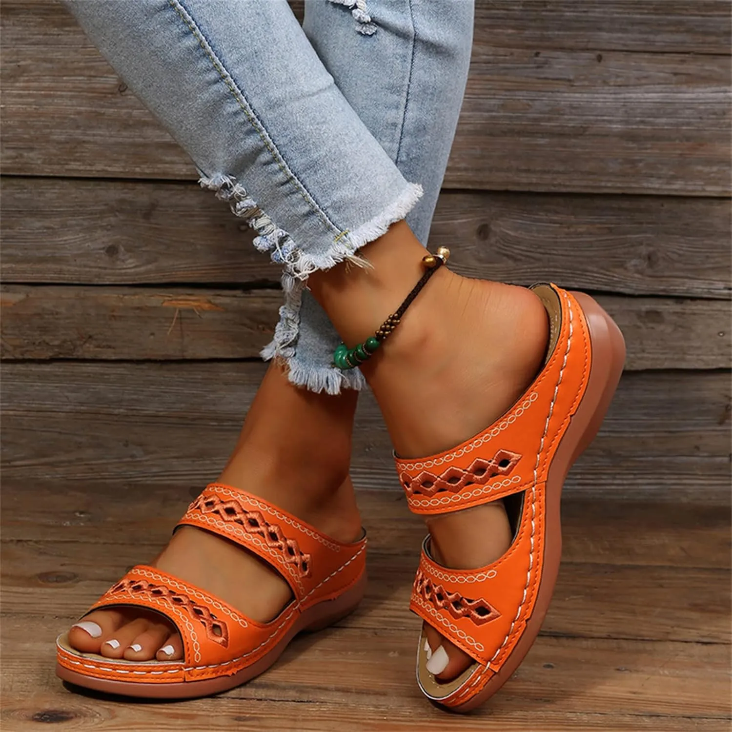 Lausiuoe Orthopedic Sandals For Women Arch Support Dressy Summer Slide Sandals Casual Soft Sole Wide Width Walking Shoes