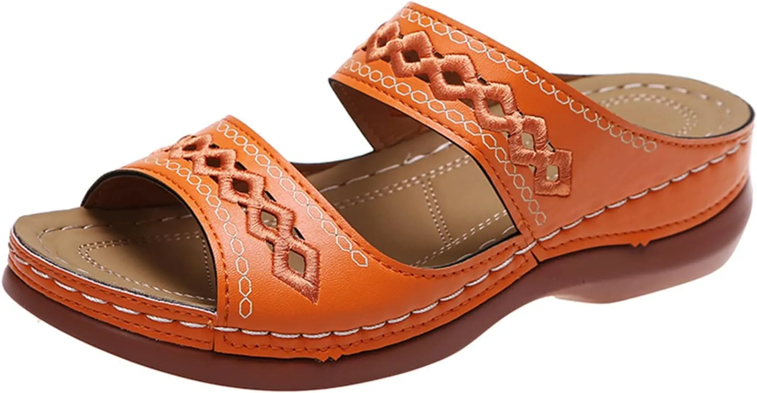 Lausiuoe Orthopedic Sandals For Women Arch Support Dressy Summer Slide Sandals Casual Soft Sole Wide Width Walking Shoes