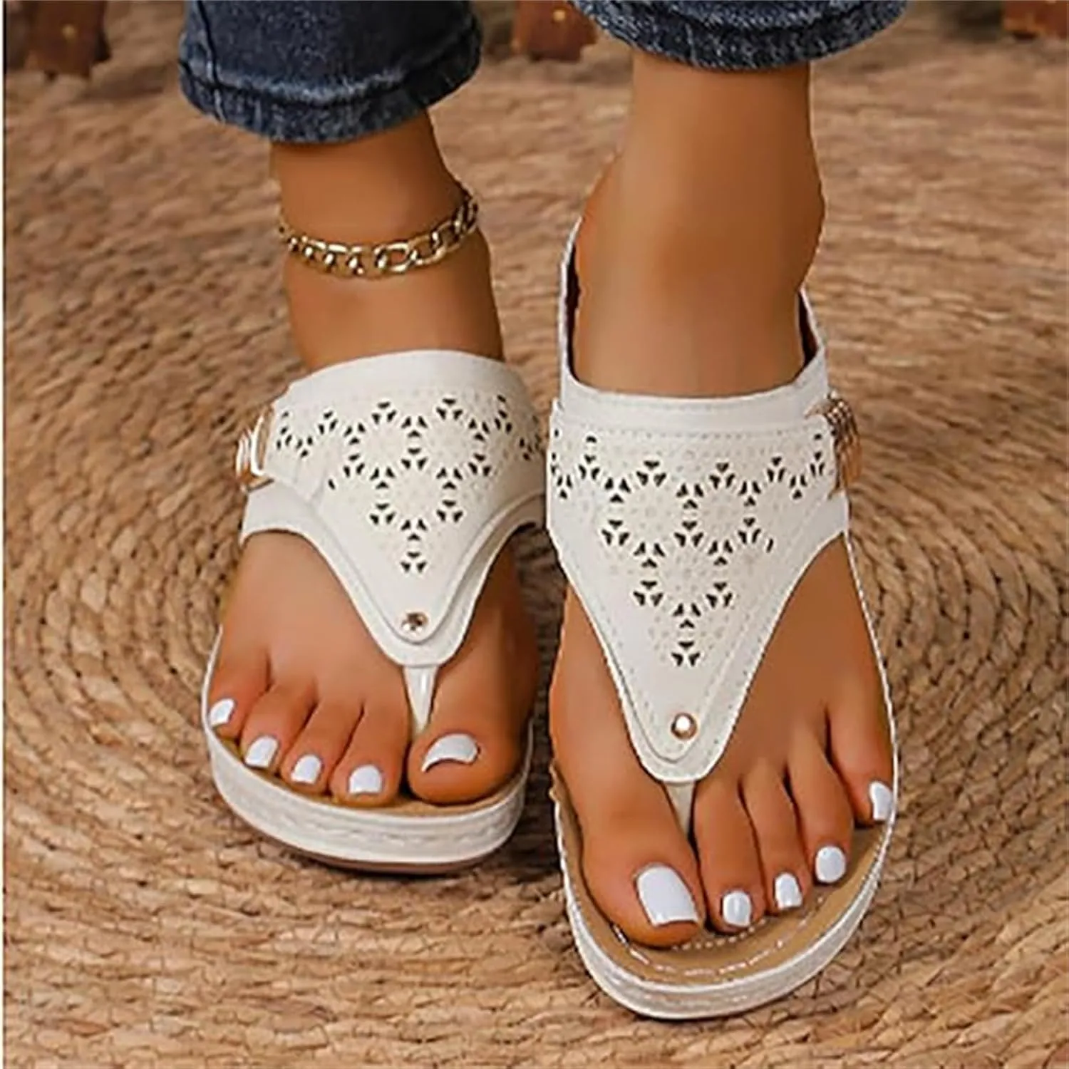 Lausiuoe Sandals For Women 2025 Comfortable Walking Orthotic Flips Flops Arch Support Flat feet Orthopedic Slippers Slides