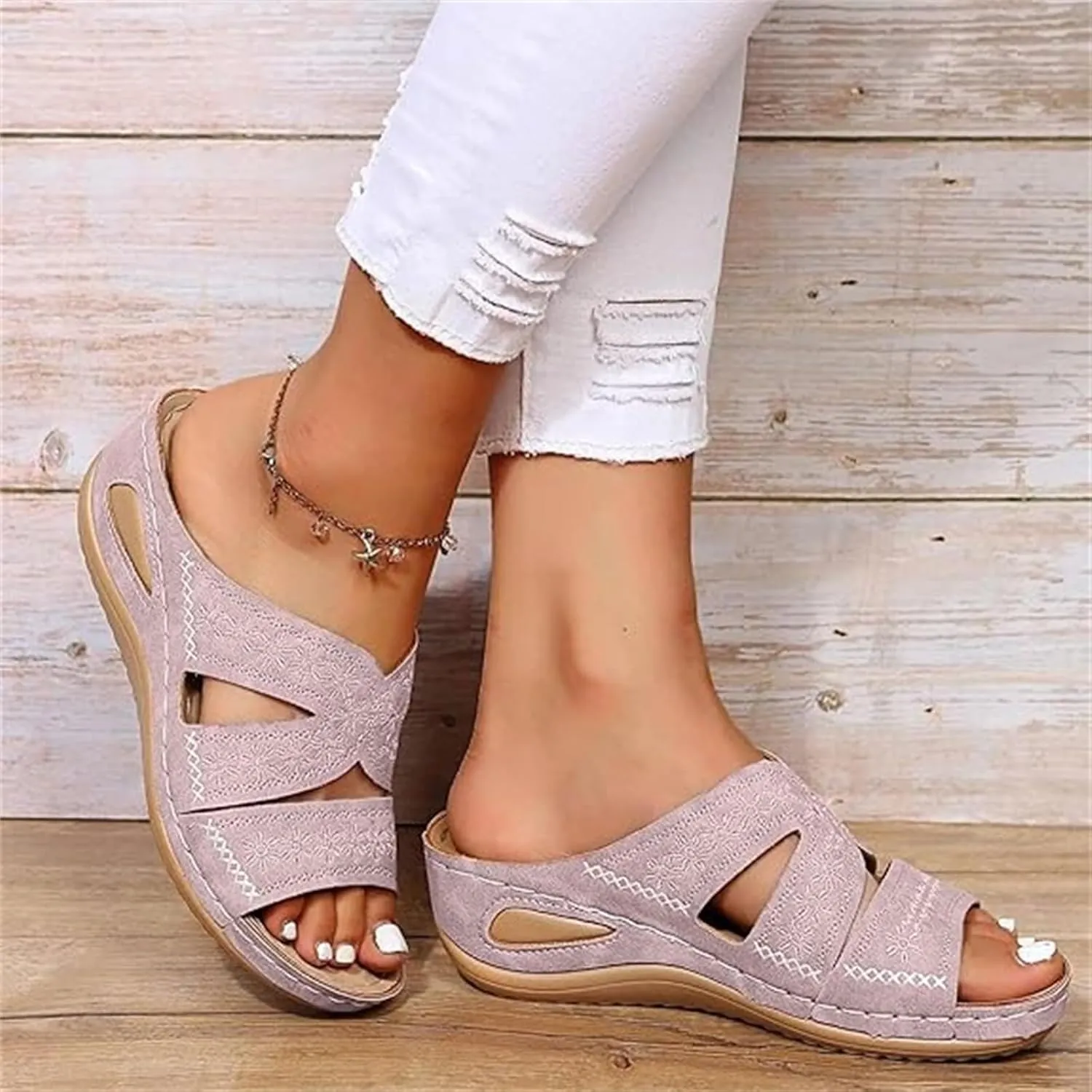 Lausiuoe Sandals Women Dressy Comfortable Walking Orthopedic Slippers Arch Support Summer Casual Orthotic Slides Flip Flops