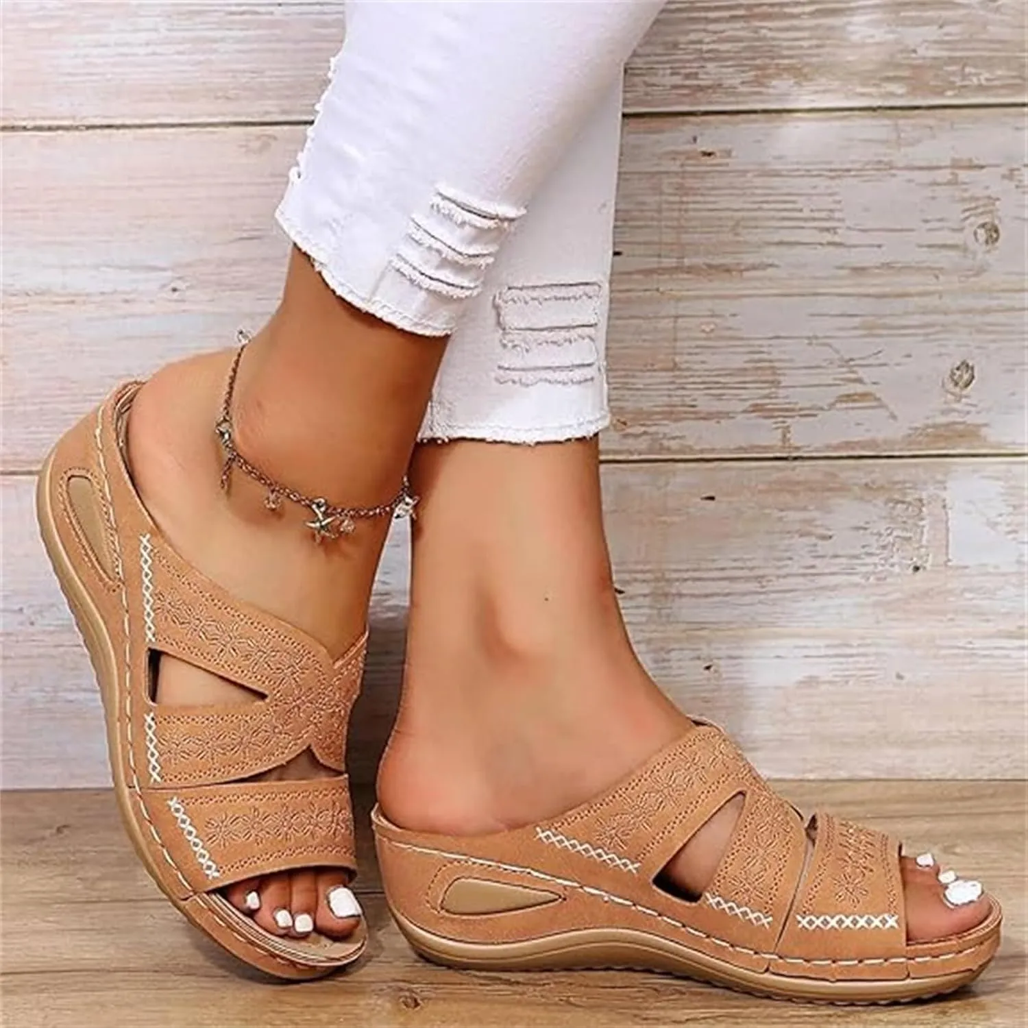 Lausiuoe Sandals Women Dressy Comfortable Walking Orthopedic Slippers Arch Support Summer Casual Orthotic Slides Flip Flops