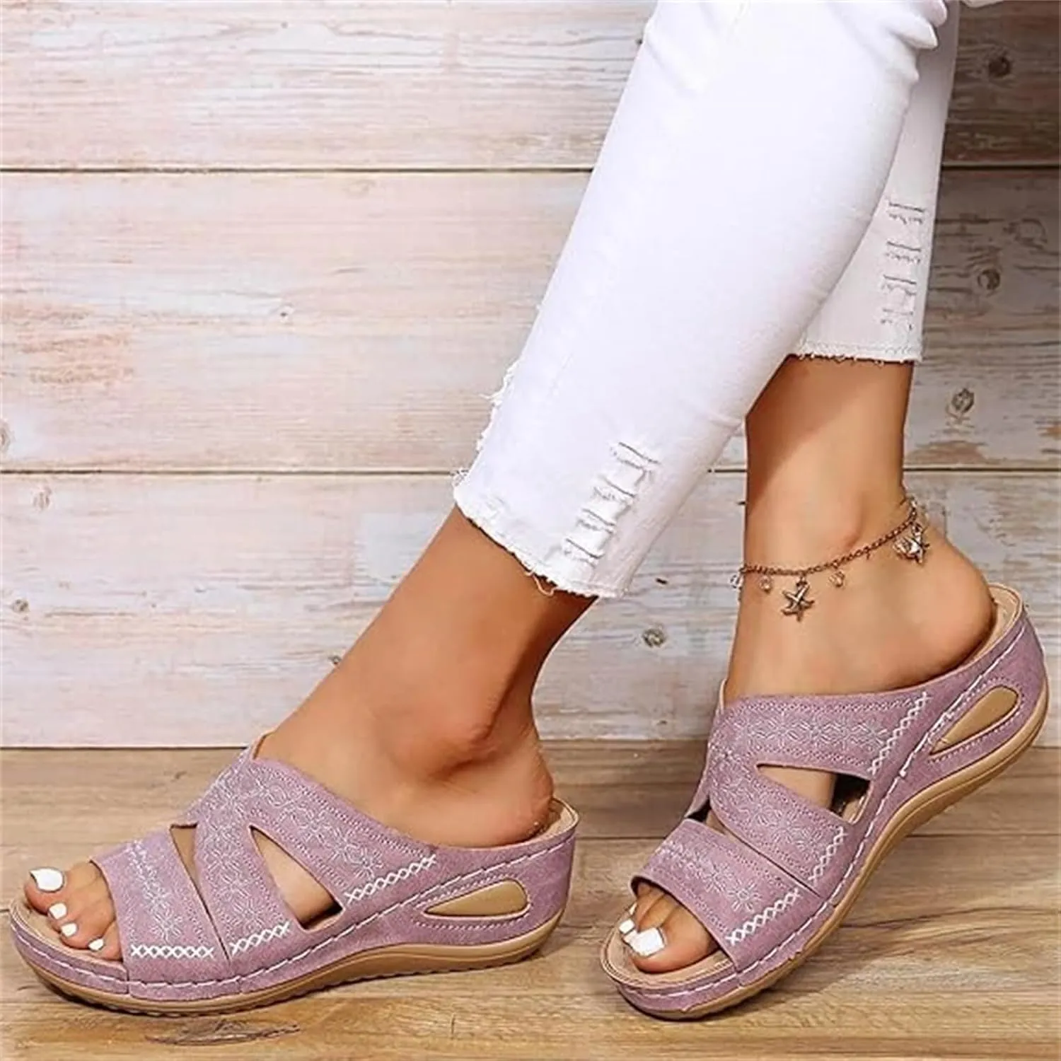Lausiuoe Sandals Women Dressy Comfortable Walking Orthopedic Slippers Arch Support Summer Casual Orthotic Slides Flip Flops
