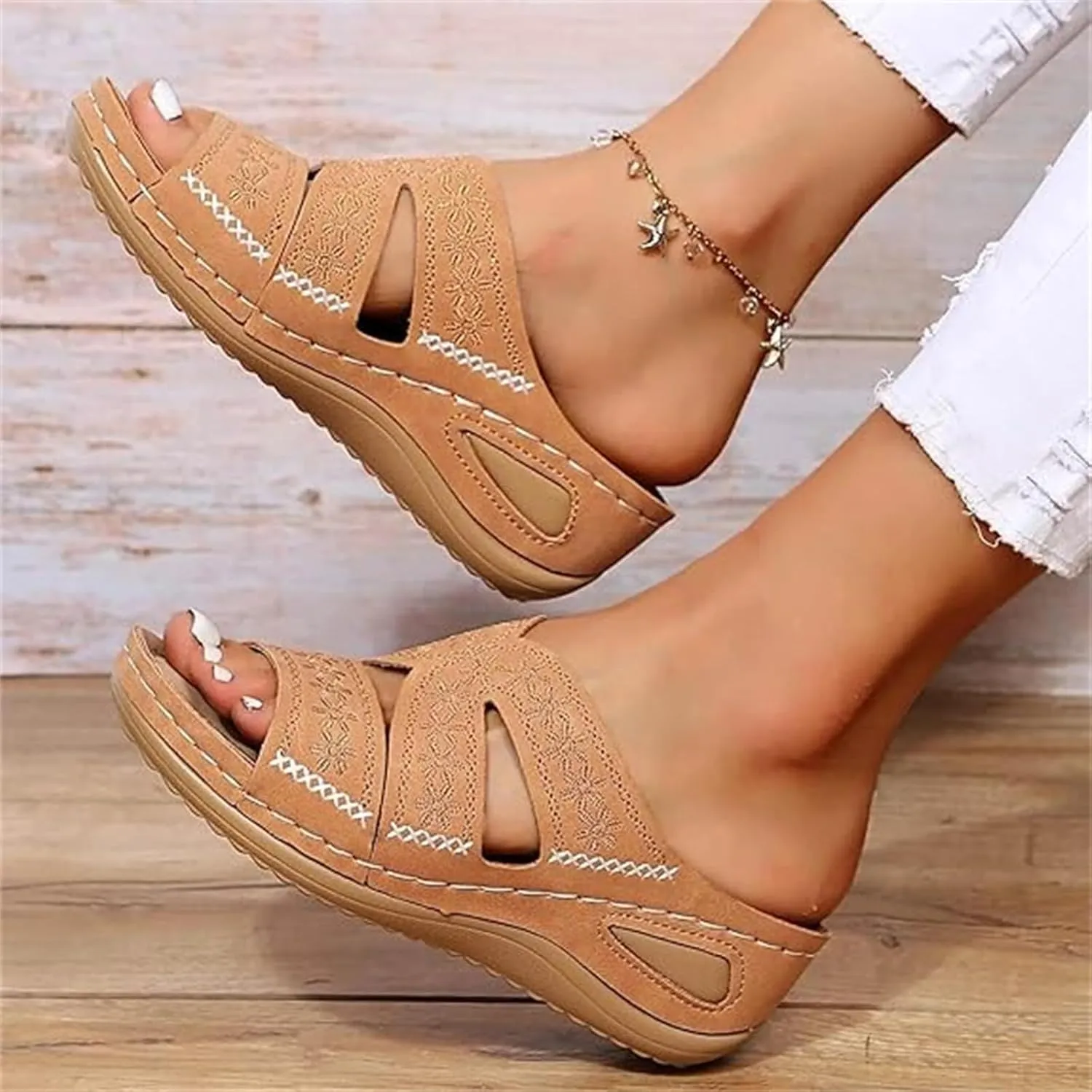 Lausiuoe Sandals Women Dressy Comfortable Walking Orthopedic Slippers Arch Support Summer Casual Orthotic Slides Flip Flops