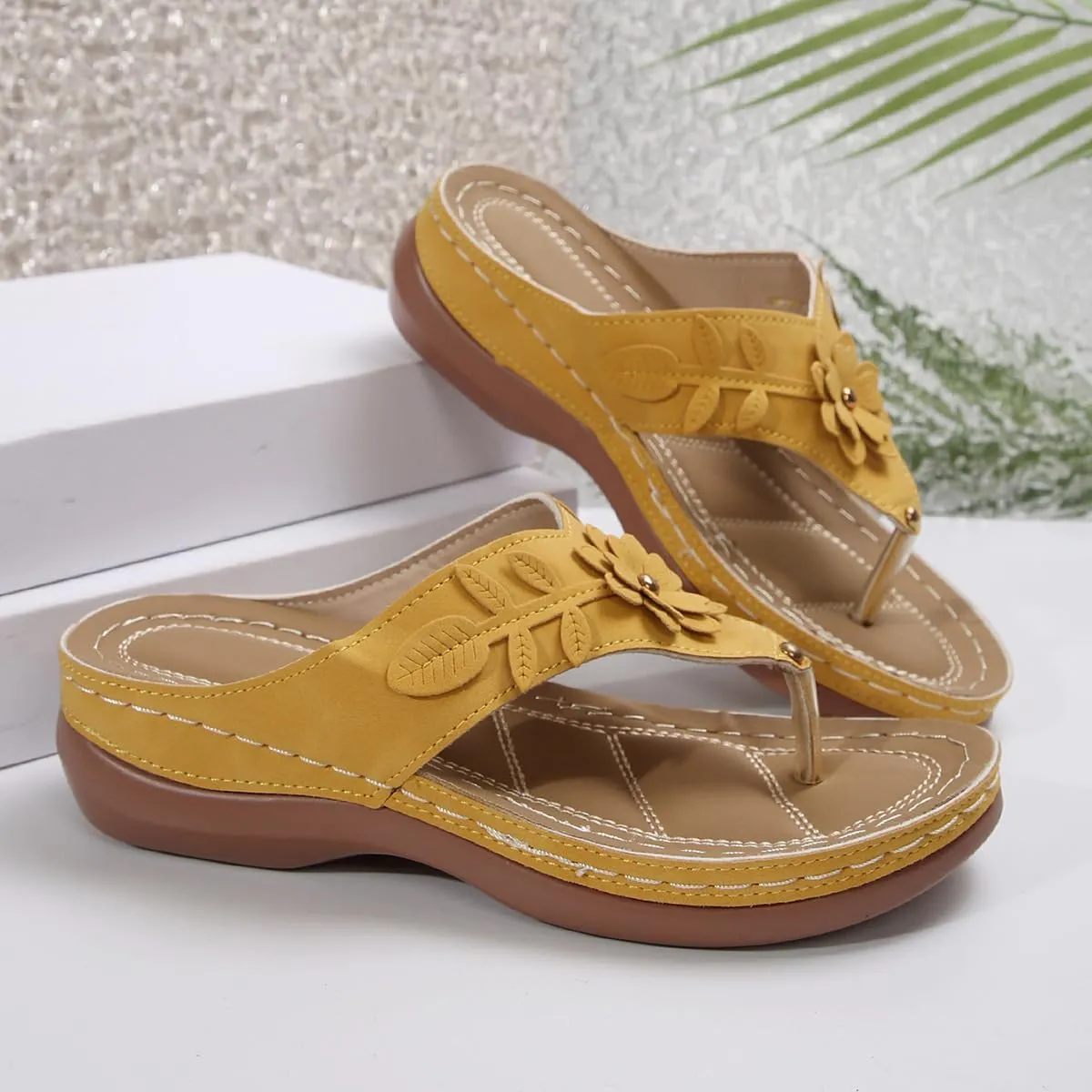Lausiuoe Sandals Women Dressy Wedge Sandals Orthopedic Slippers Comfortable Arch Support Summer Orthotic Thong Flip Flops