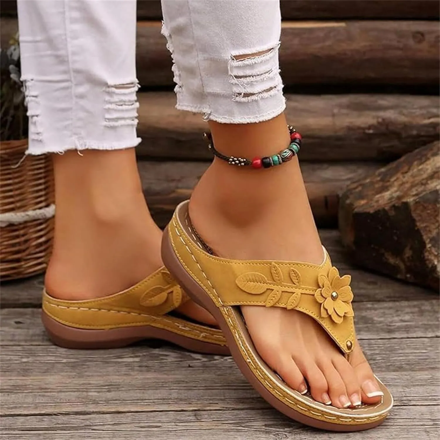 Lausiuoe Sandals Women Dressy Wedge Sandals Orthopedic Slippers Comfortable Arch Support Summer Orthotic Thong Flip Flops