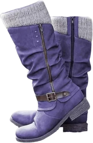 Lausiuoe Winter Boots For Women 2022 Trendy Mid Calf Side Zip Low Heel Western Platform Hiking Booties Warm Non Slip Outdoor Shoe