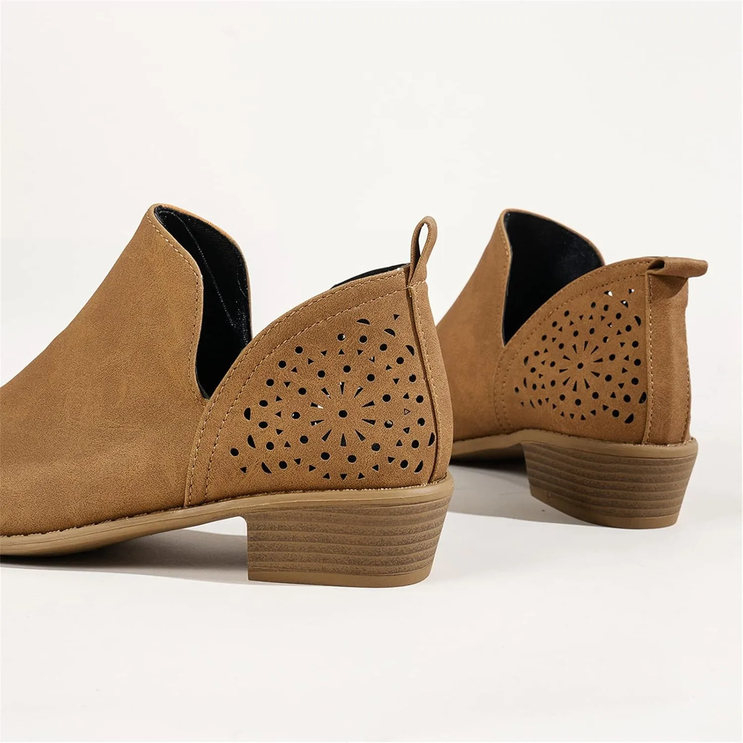 Lausiuoe Womens Boots Ankle Low Heel Cut Out Stacked Chunky Block Casual Dressy Slip on Fashion Wide Width Ankle Booties