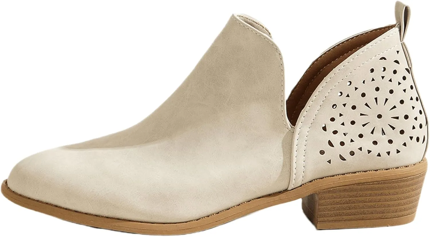 Lausiuoe Womens Boots Ankle Low Heel Cut Out Stacked Chunky Block Casual Dressy Slip on Fashion Wide Width Ankle Booties
