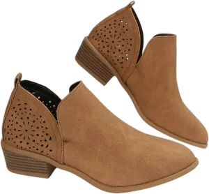 Lausiuoe Womens Boots Ankle Low Heel Cut Out Stacked Chunky Block Casual Dressy Slip on Fashion Wide Width Ankle Booties