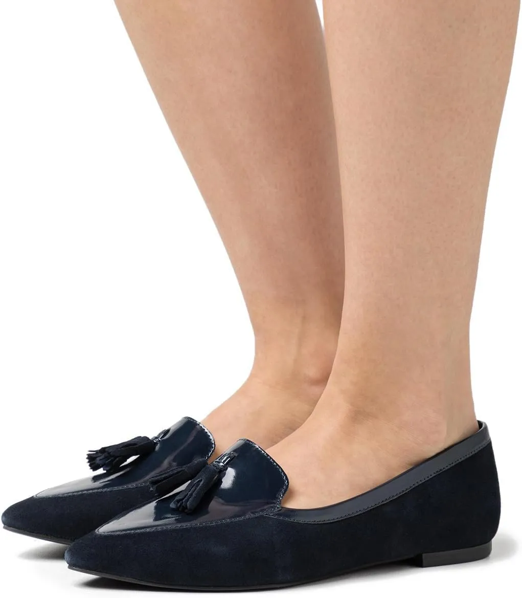 LEHOOR Women Tassel Flat Loafers Pointed Closed Toe Slip On Penny Loafers Patent Leather Suede Loafer Flats Fringe Pointy Toe Boat Shoes Patchwork Retro Office Work Club Driver Flats Casual 4-11 M US