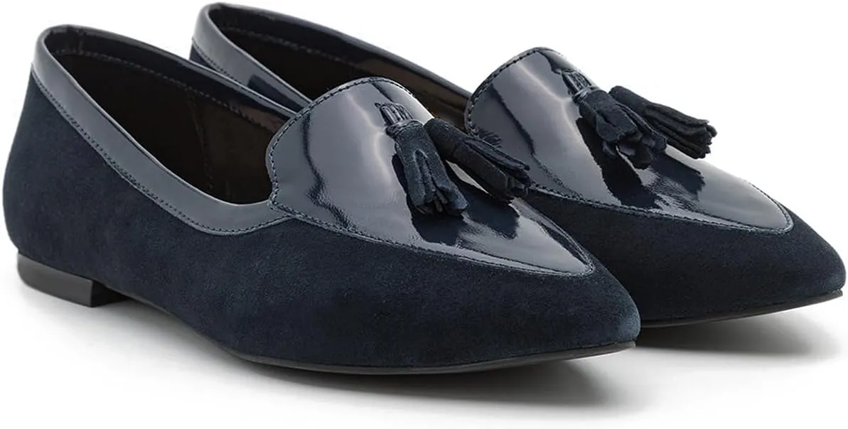 LEHOOR Women Tassel Flat Loafers Pointed Closed Toe Slip On Penny Loafers Patent Leather Suede Loafer Flats Fringe Pointy Toe Boat Shoes Patchwork Retro Office Work Club Driver Flats Casual 4-11 M US