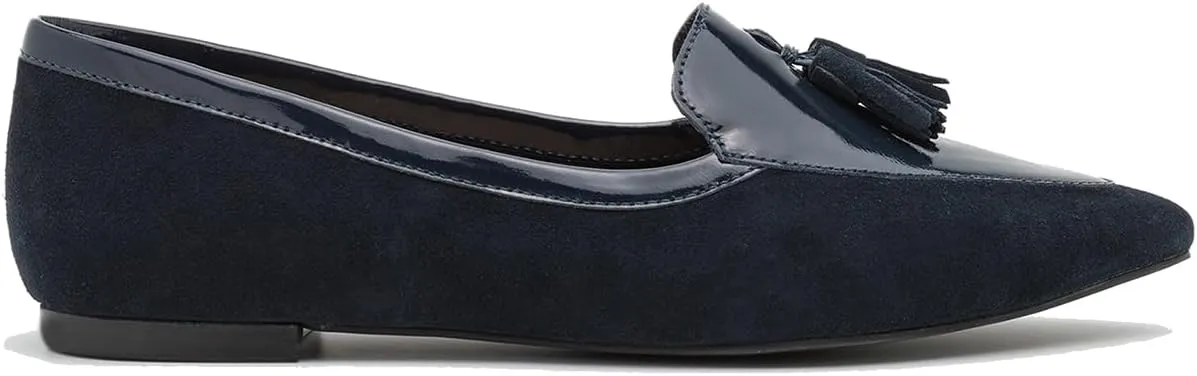 LEHOOR Women Tassel Flat Loafers Pointed Closed Toe Slip On Penny Loafers Patent Leather Suede Loafer Flats Fringe Pointy Toe Boat Shoes Patchwork Retro Office Work Club Driver Flats Casual 4-11 M US