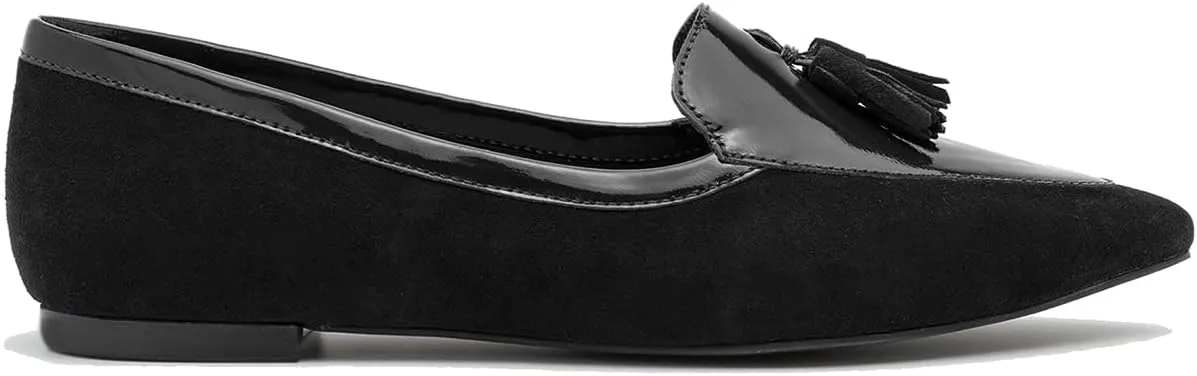 LEHOOR Women Tassel Flat Loafers Pointed Closed Toe Slip On Penny Loafers Patent Leather Suede Loafer Flats Fringe Pointy Toe Boat Shoes Patchwork Retro Office Work Club Driver Flats Casual 4-11 M US