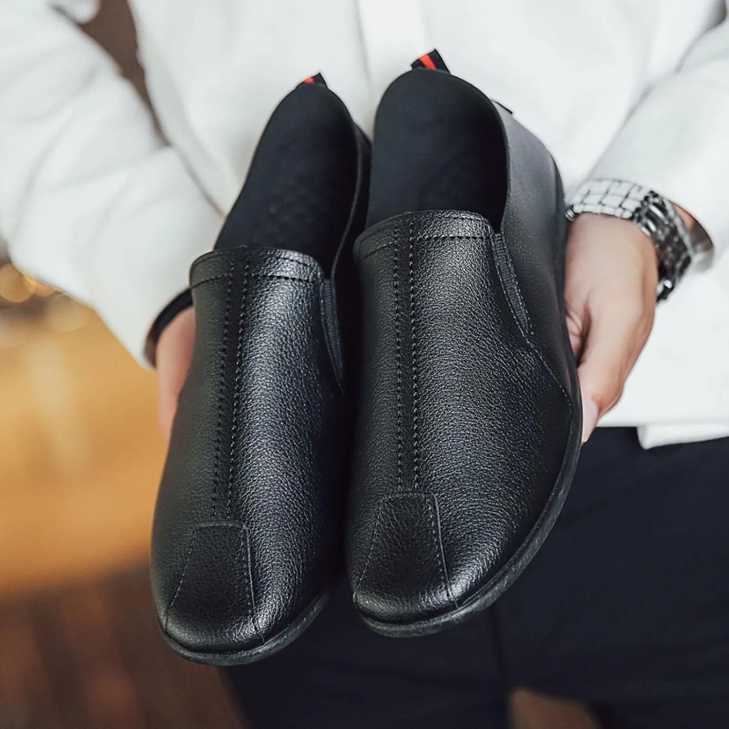 Leisure Men's Four Seasons Non Slip Flat Round Toe Breathable Slip On Lazy Leisure Shoes Athletic Shoes