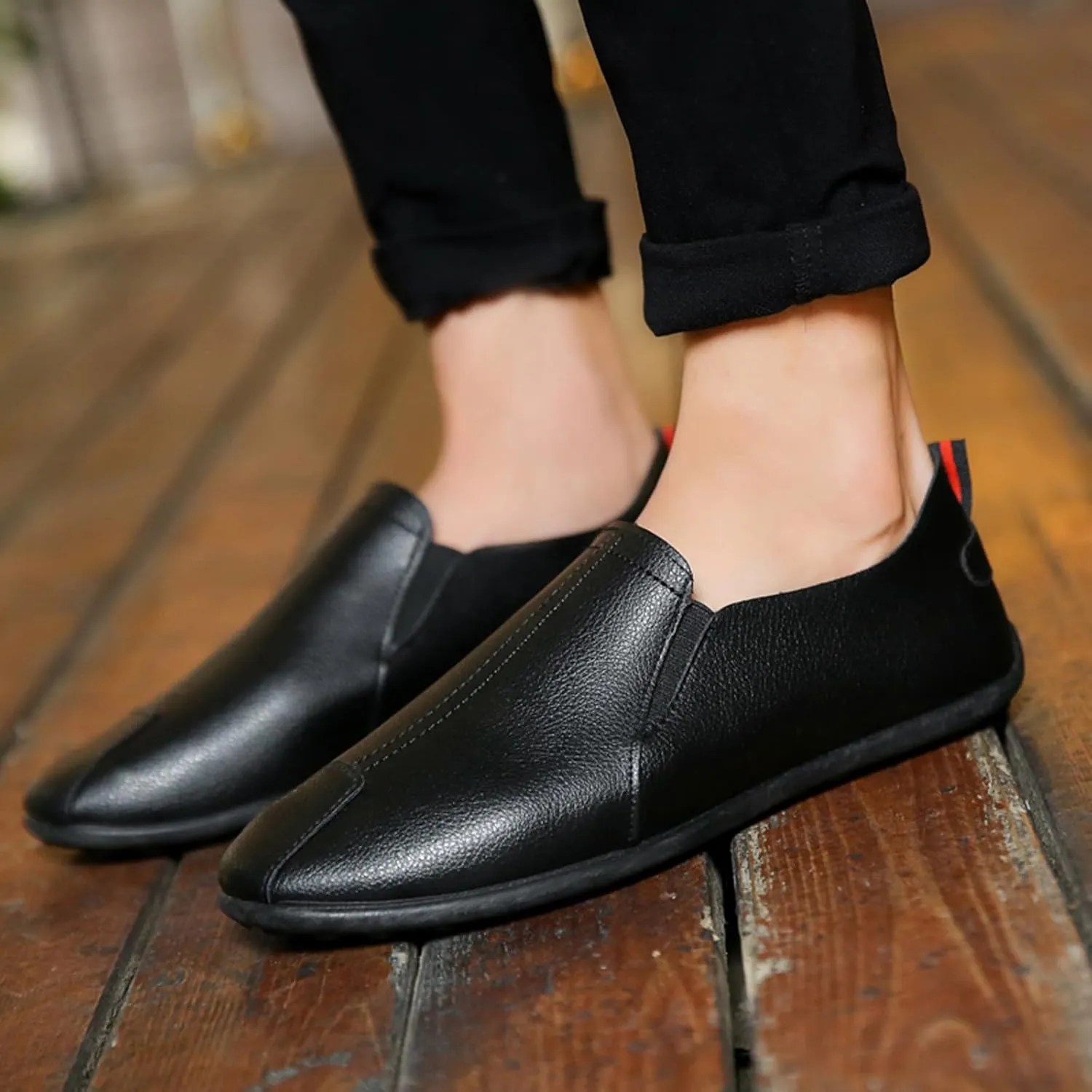 Leisure Men's Four Seasons Non Slip Flat Round Toe Breathable Slip On Lazy Leisure Shoes Athletic Shoes