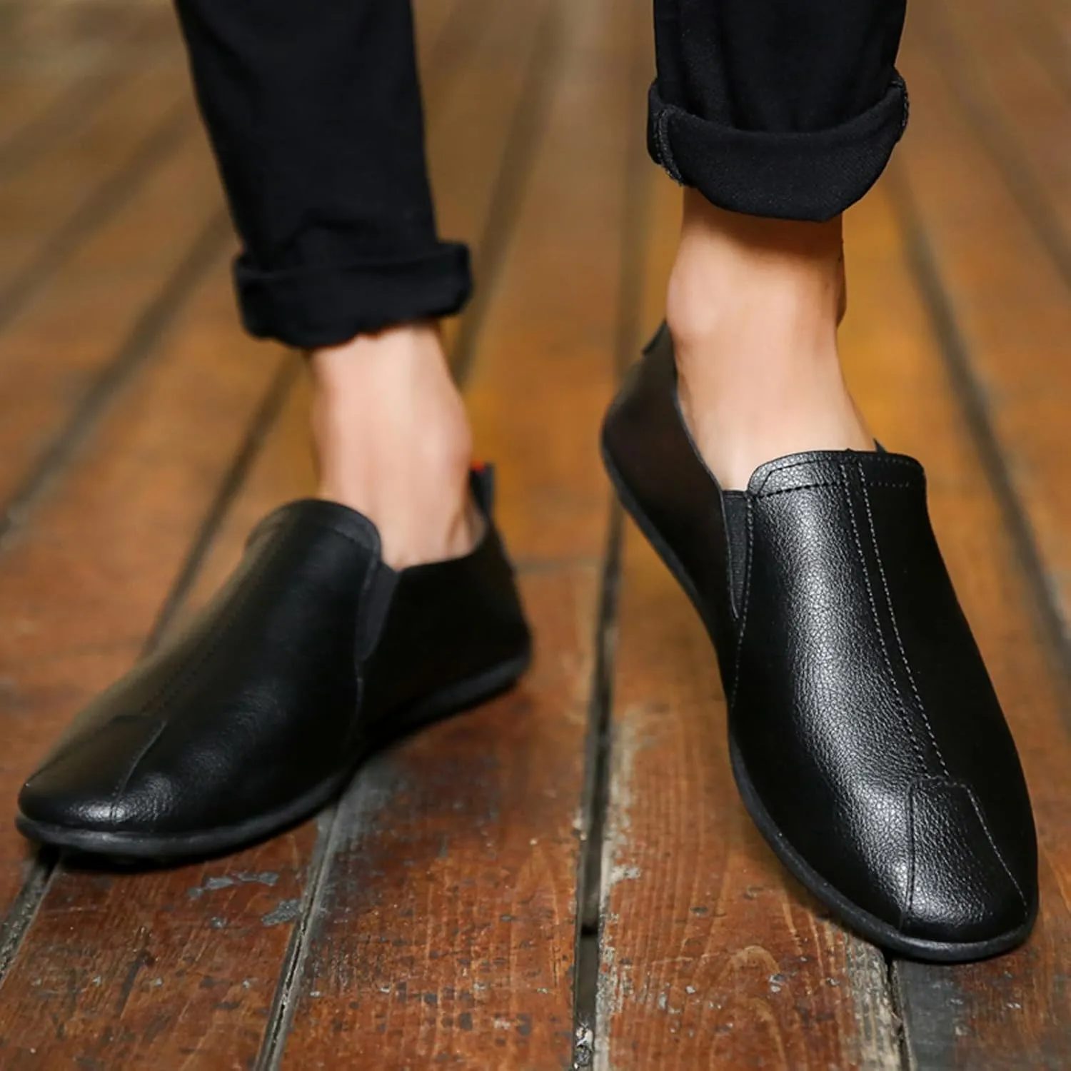 Leisure Men's Four Seasons Non Slip Flat Round Toe Breathable Slip On Lazy Leisure Shoes Athletic Shoes