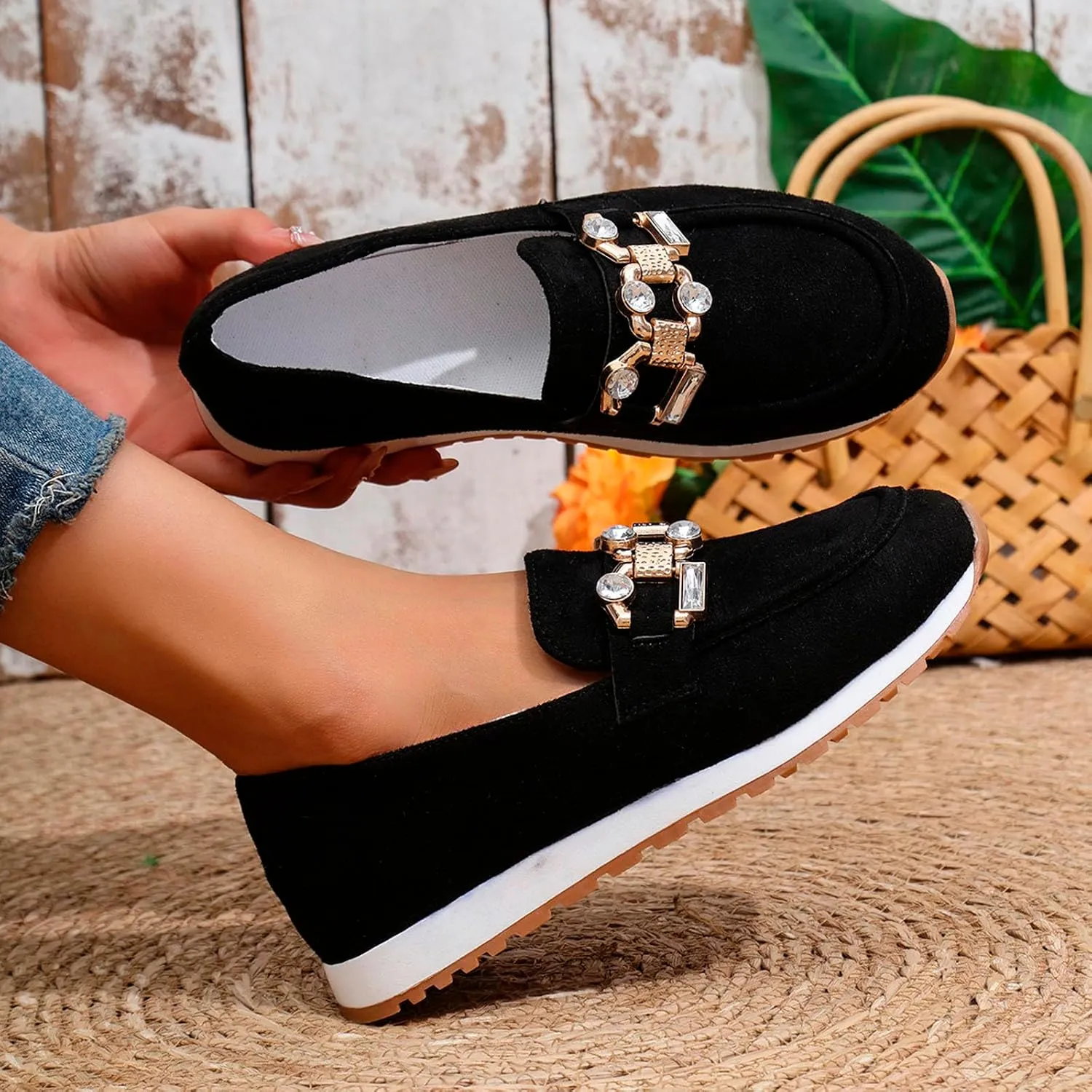 Leisure Women's Suede Soft Sole Non Slip Flat Breathable Slip On Lazy Shoes Size 5