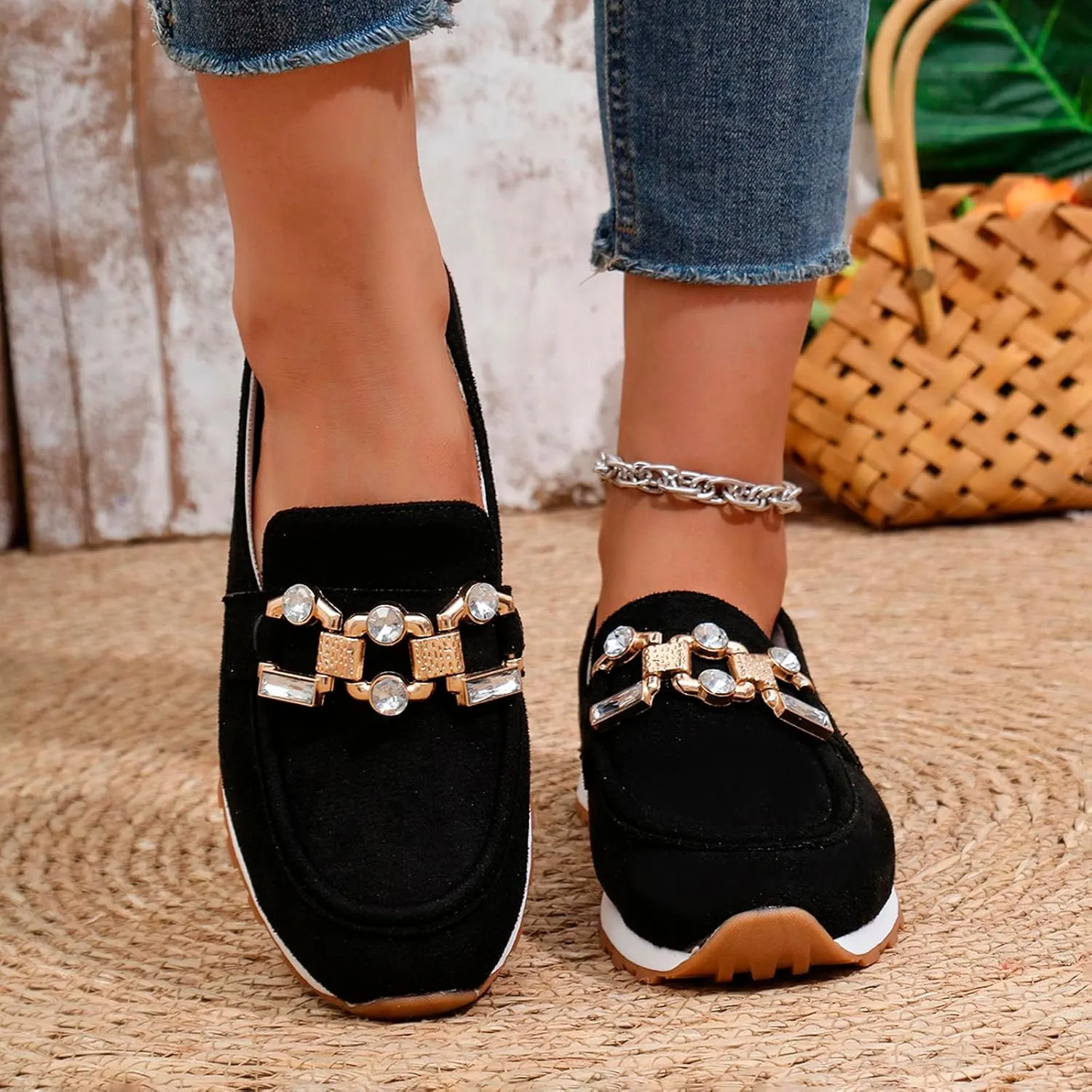 Leisure Women's Suede Soft Sole Non Slip Flat Breathable Slip On Lazy Shoes Size 5