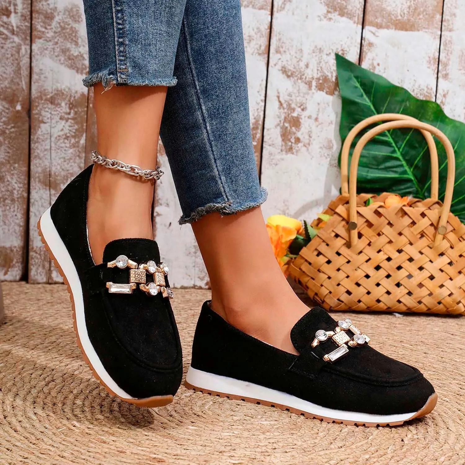 Leisure Women's Suede Soft Sole Non Slip Flat Breathable Slip On Lazy Shoes Size 5