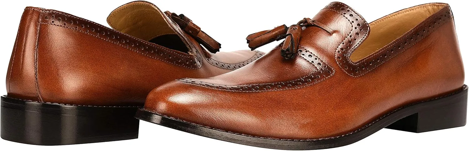 LIBERTYZENO Mens Genuine Leather Tassel Loafer Slip On Dress Shoes