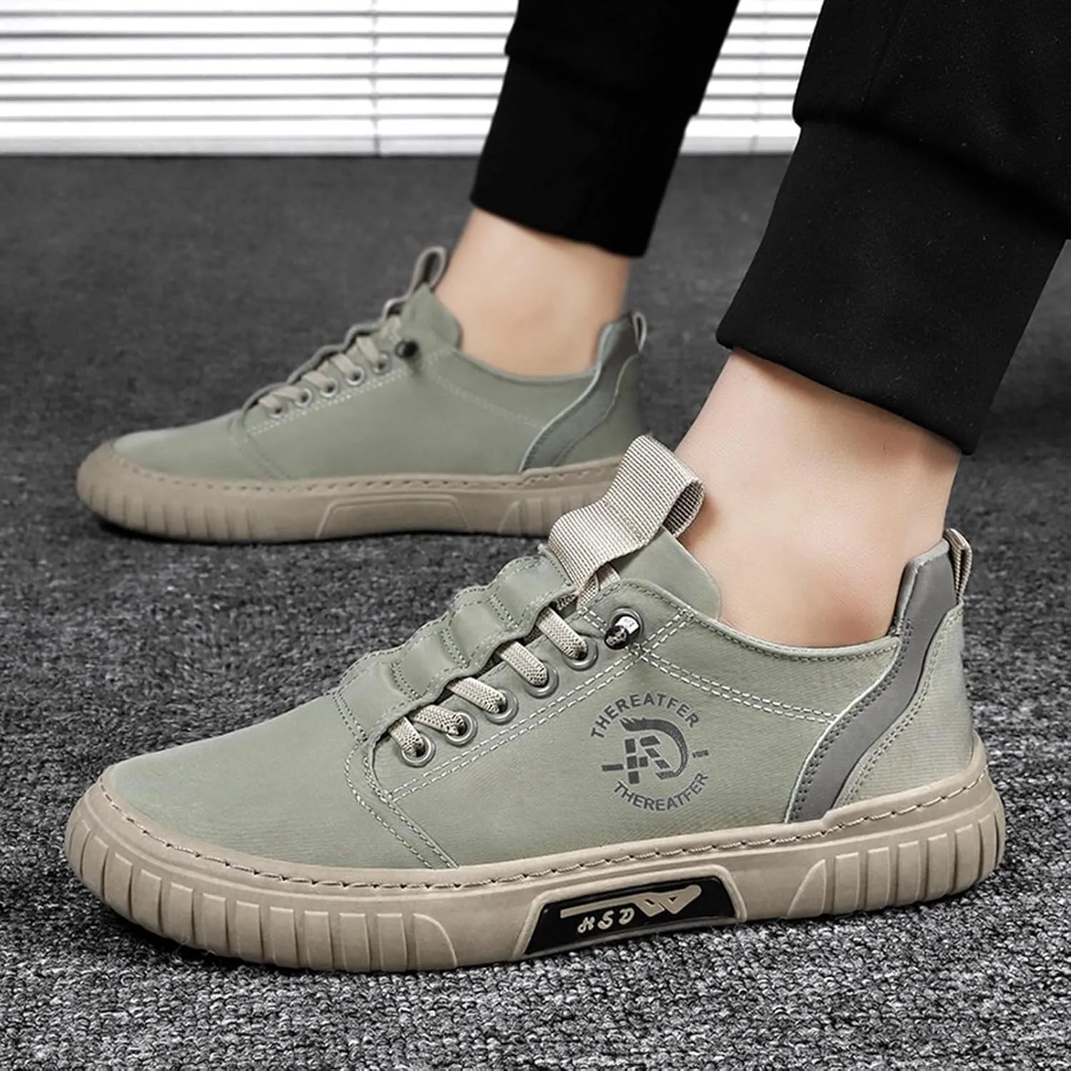 Men Low Top Breathable Casual Walking Shoes Canvas Leather Shoes Mens Casual