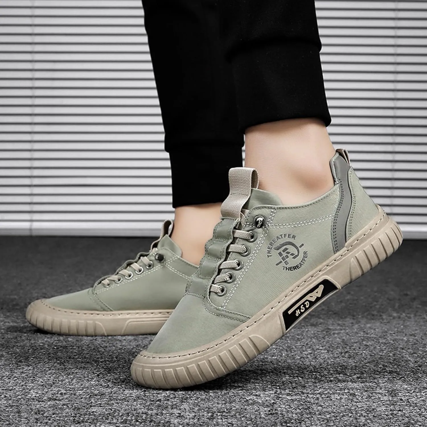 Men Low Top Breathable Casual Walking Shoes Canvas Leather Shoes Mens Casual