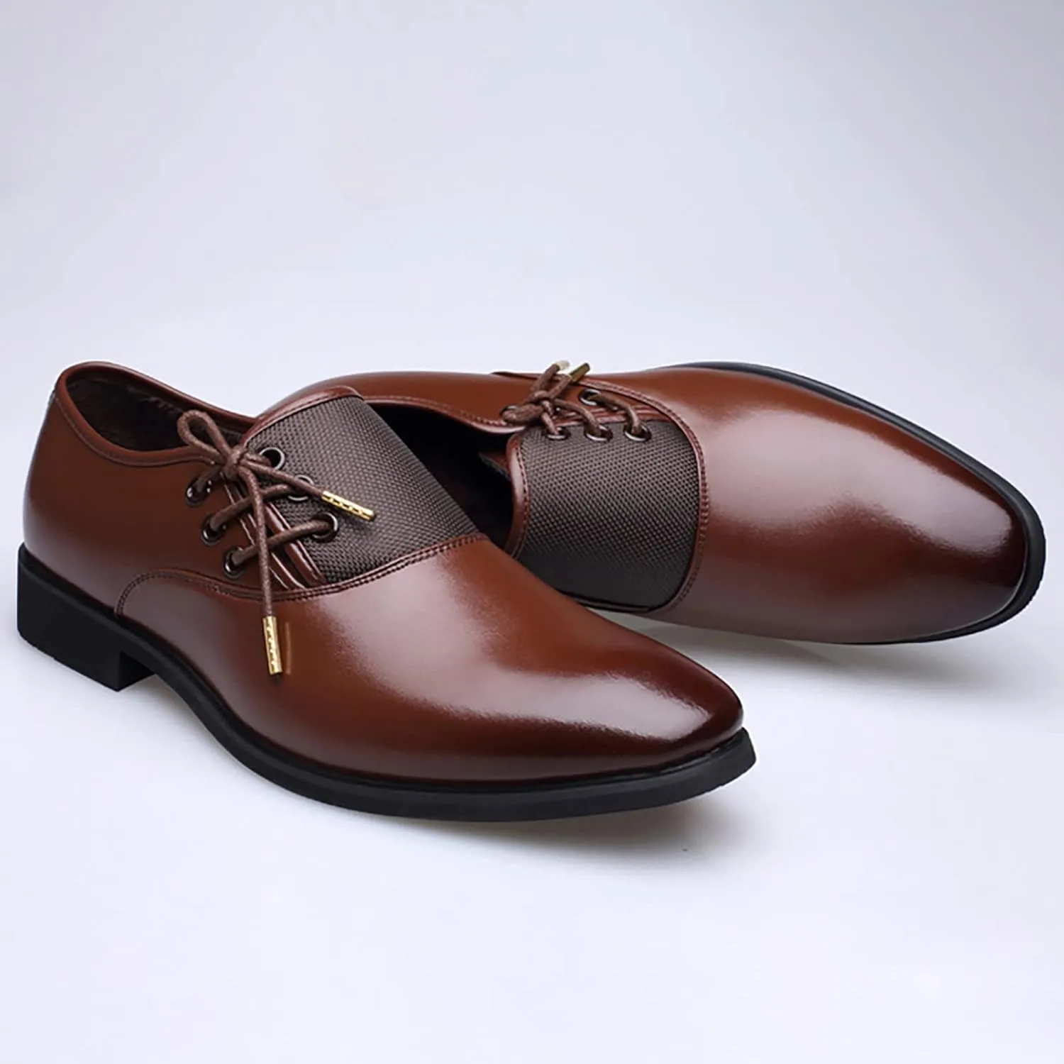 Men's Business Attire Casual Shoes British Pointed Solid Color Lace Up Leather Shoes Leather Lifted Dress Shoes for Men (Brown, 10)
