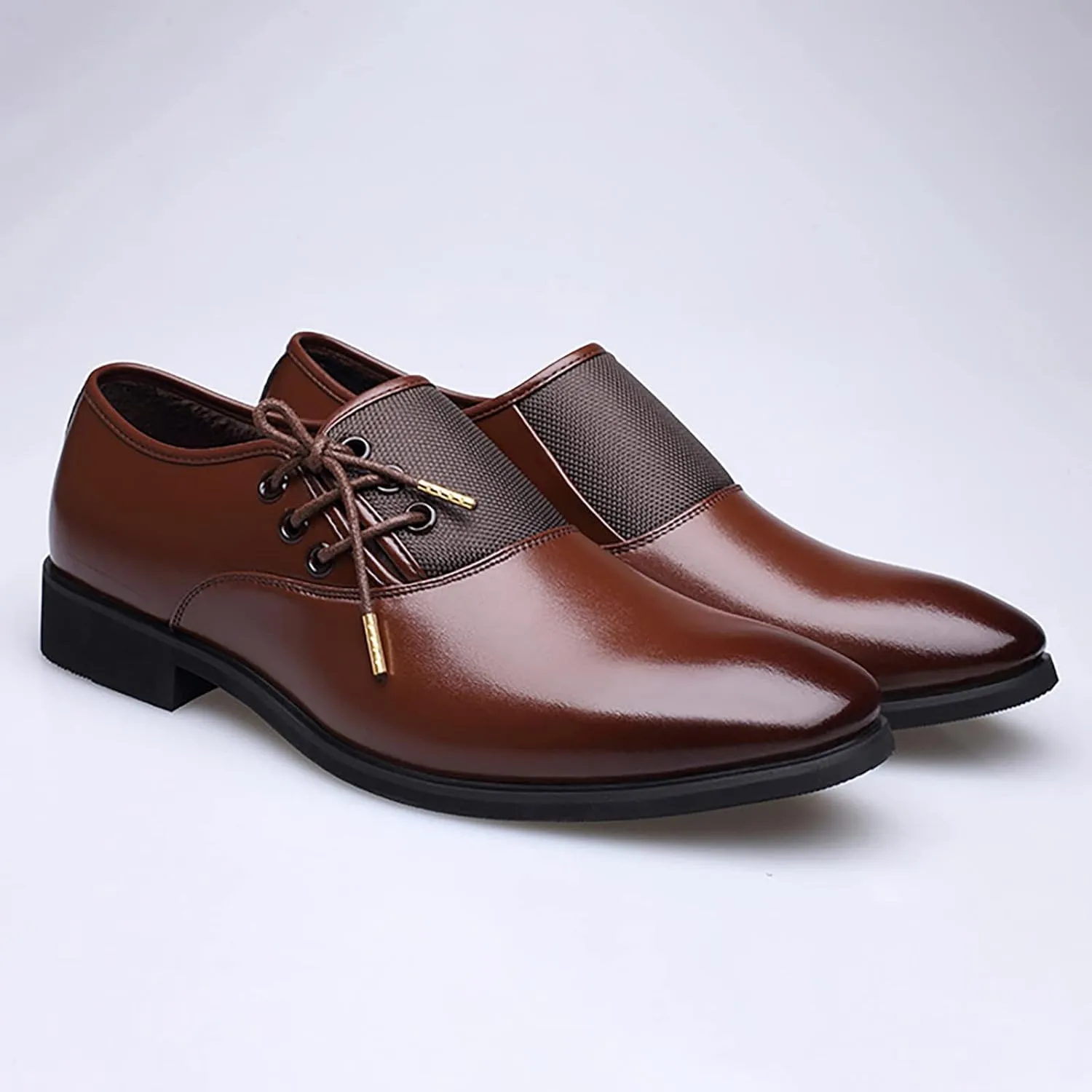 Men's Business Attire Casual Shoes British Pointed Solid Color Lace Up Leather Shoes Leather Lifted Dress Shoes for Men (Brown, 10)
