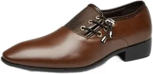 Men's Business Attire Casual Shoes British Pointed Solid Color Lace Up Leather Shoes Leather Lifted Dress Shoes for Men (Brown, 10)