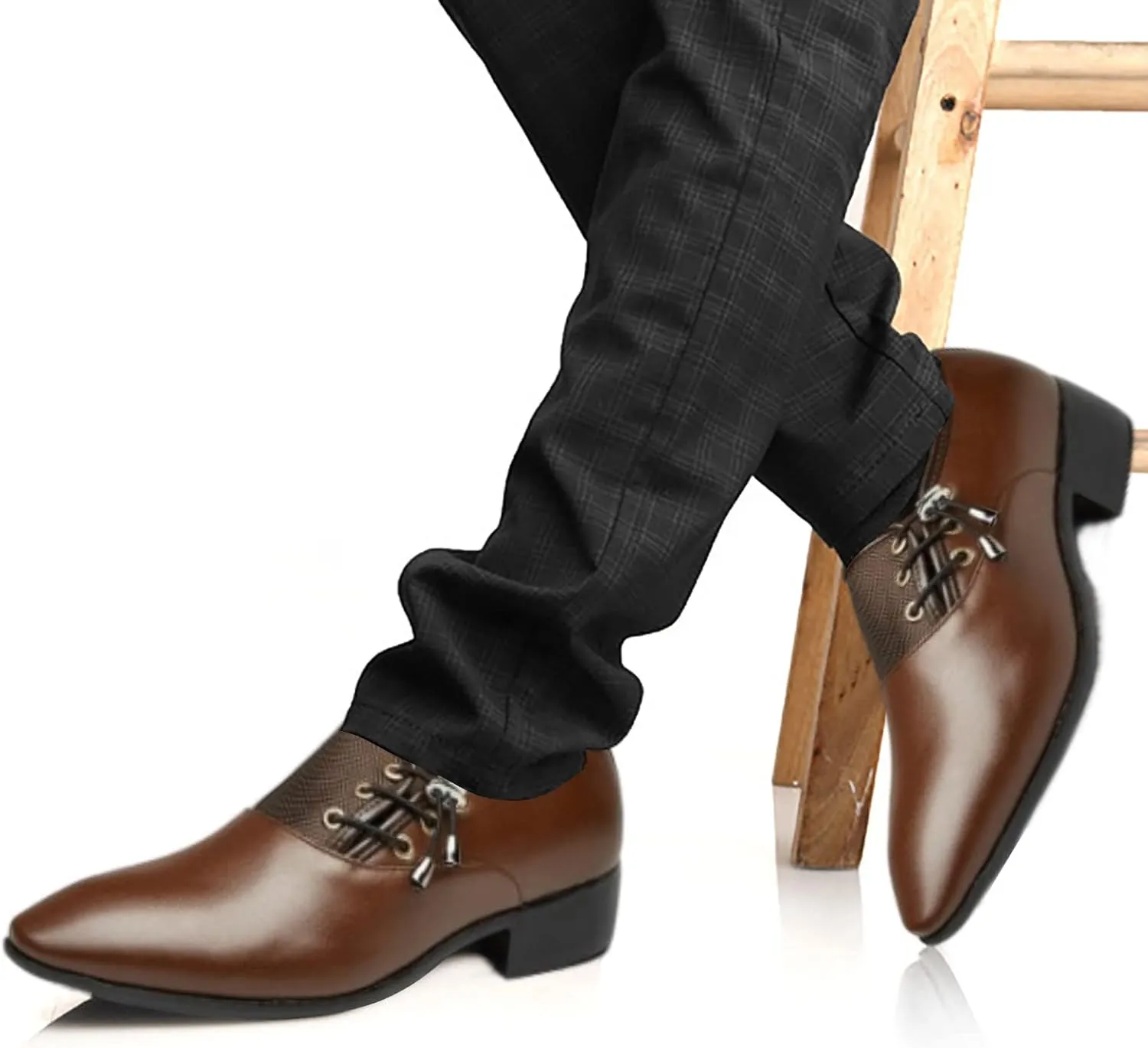Men's Business Attire Casual Shoes British Pointed Solid Color Lace Up Leather Shoes Leather Lifted Dress Shoes for Men (Brown, 10)