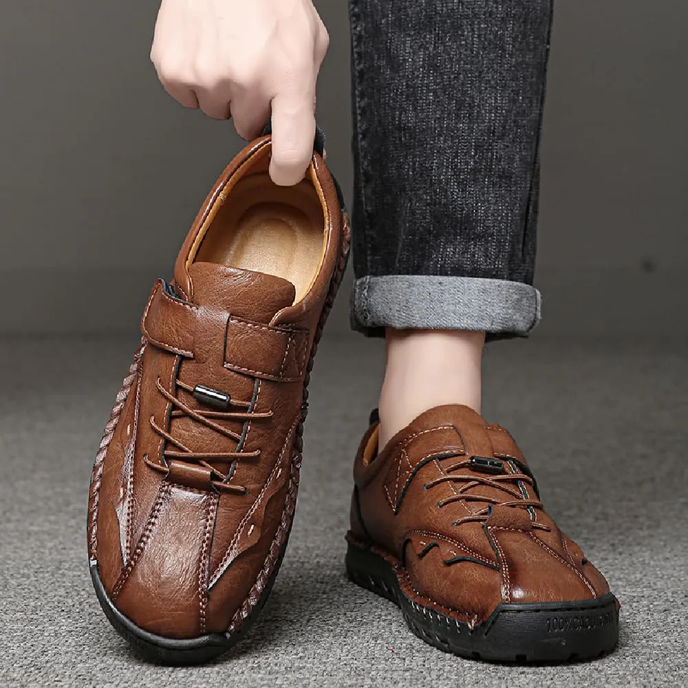 Mens Casual Driving Shoes Leather Loafers Lightweight Comfortable Oxford Vintage Slip Resistant Breathable