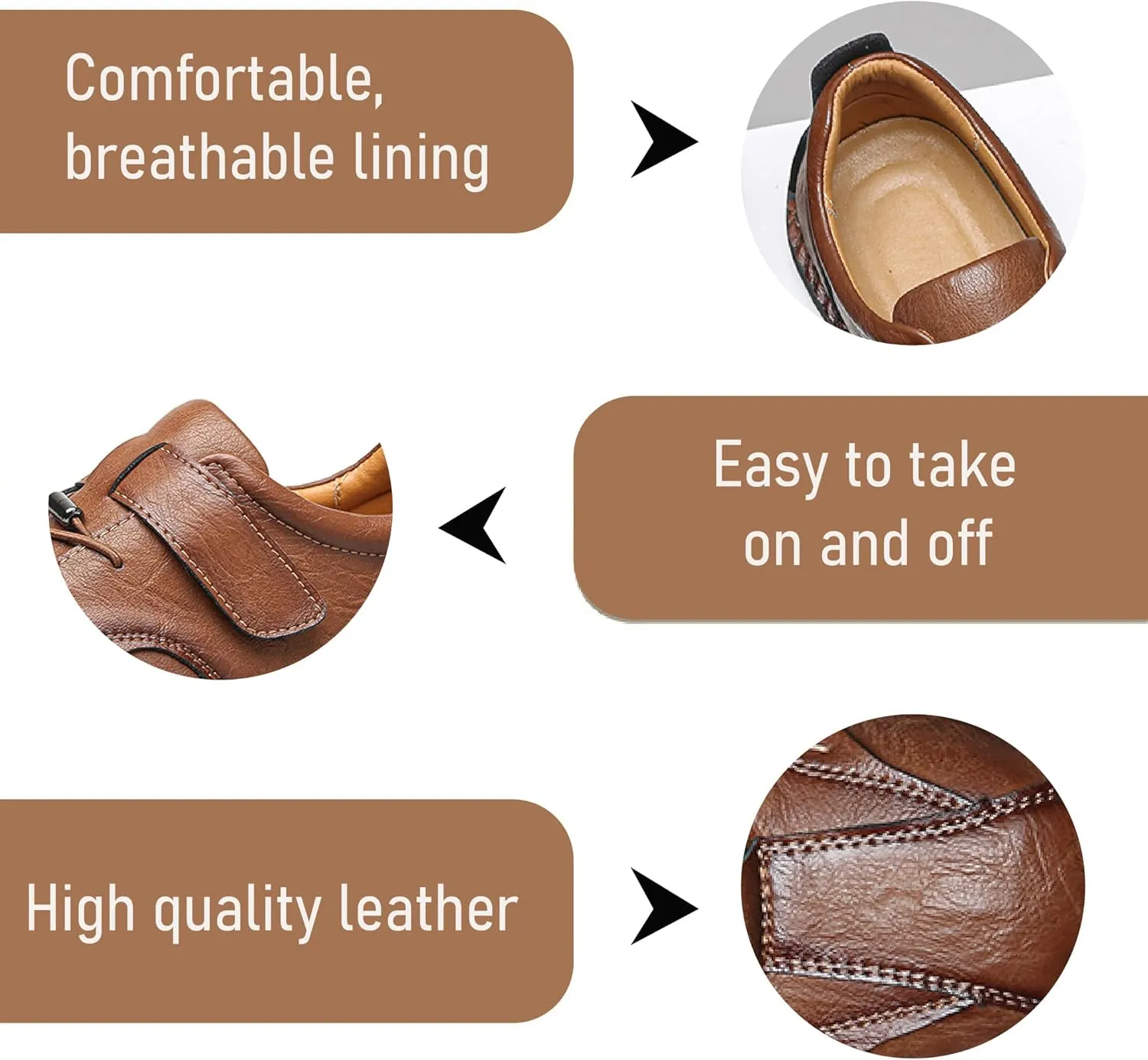 Mens Casual Driving Shoes Leather Loafers Lightweight Comfortable Oxford Vintage Slip Resistant Breathable