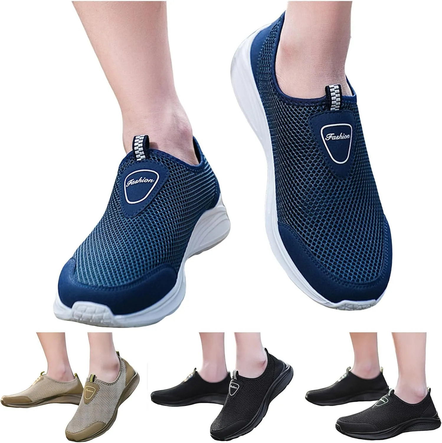 Men's Fashion Sneakers Men Sports Shoes Fashionable New Pattern Simple Pure Color Mesh Breathable Comfortable Hiking