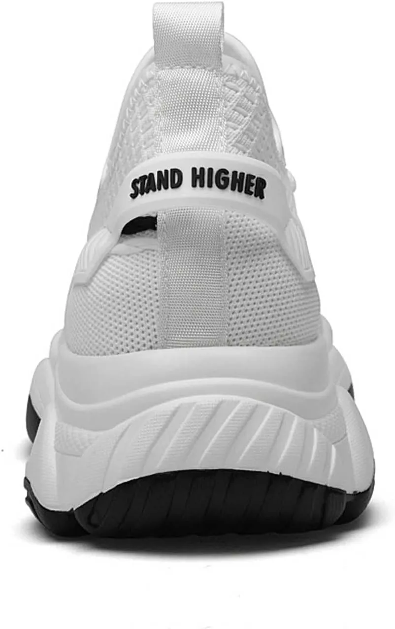Men's Fashion Solid Color Mesh Fabric Inside Heightening Sports Shoes Casual Breathable Running Shoes Sneaker Ornament for Men