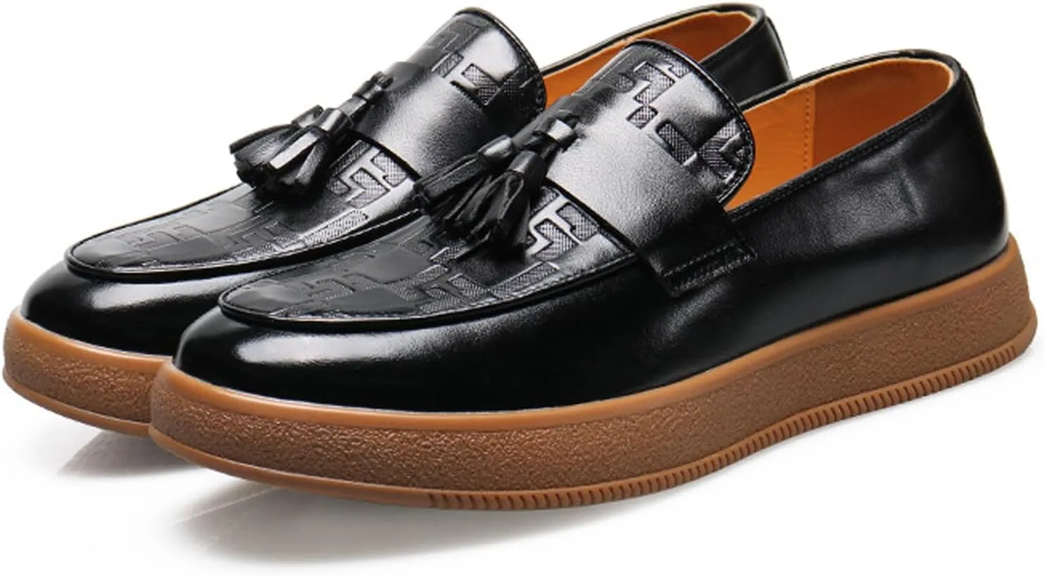 Men's Leather Slip On Platform Tassel Loafers Fashion Round Toe Comfort Non-Slip Business Dress Shoes for Party Wedding Driving Shoes