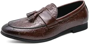 Mens Loafers Shoe Burnished Toe Crocodile Print with Tassel Vegan Leather Anti-Slip Slip Resistant Lightweight Classic Slip-on