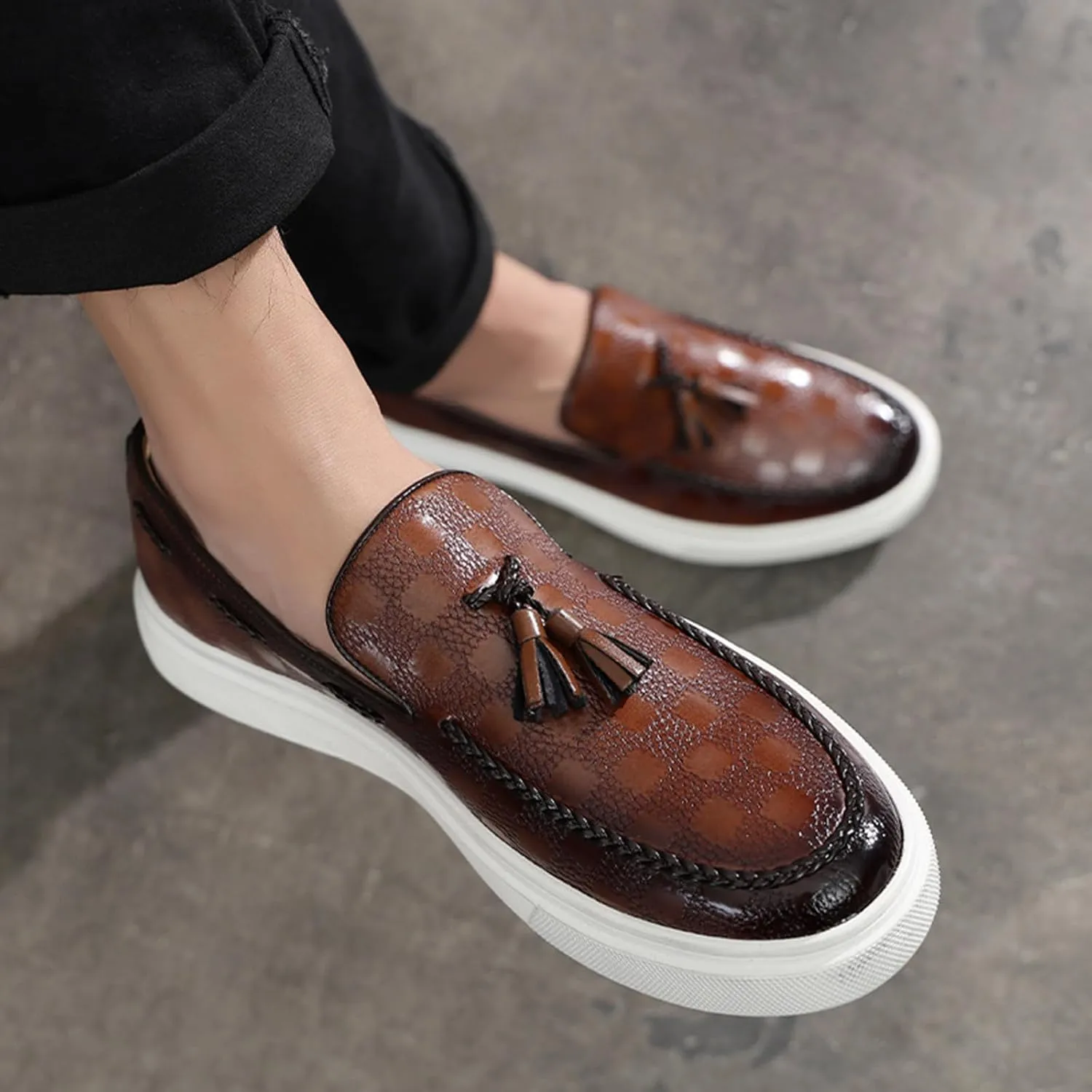 Mens Slip On Shoes Lightweight Slip On Fashion Sneakers Tassel Casual Slip On Shoes for Men