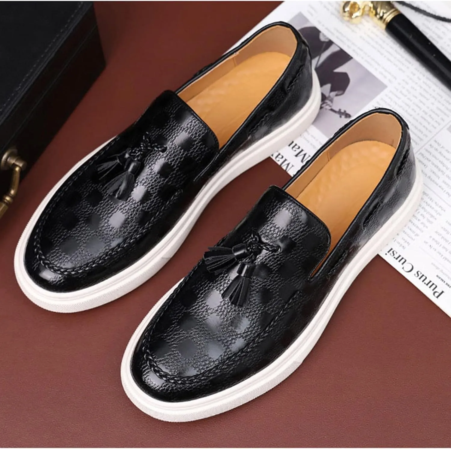 Mens Slip On Shoes Lightweight Slip On Fashion Sneakers Tassel Casual Slip On Shoes for Men